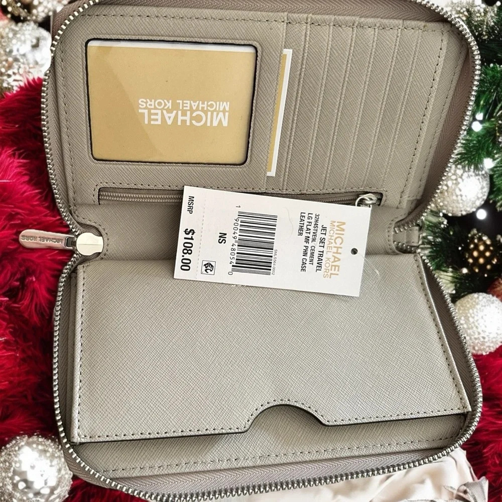 🆕 Michael Kors Jet Set Large Travel Continental Wallet Color Cement - Picture 3 of 4